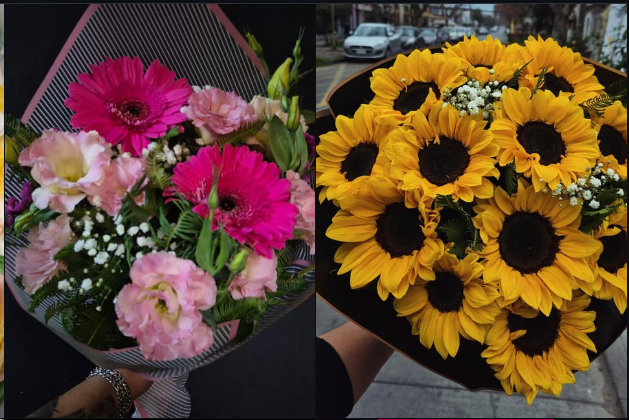 Bouquet de gerberas y flores rosadas