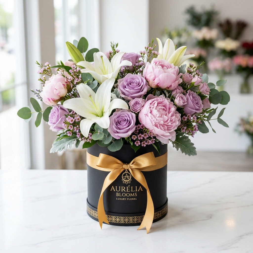 Arreglo floral en caja de regalo premium