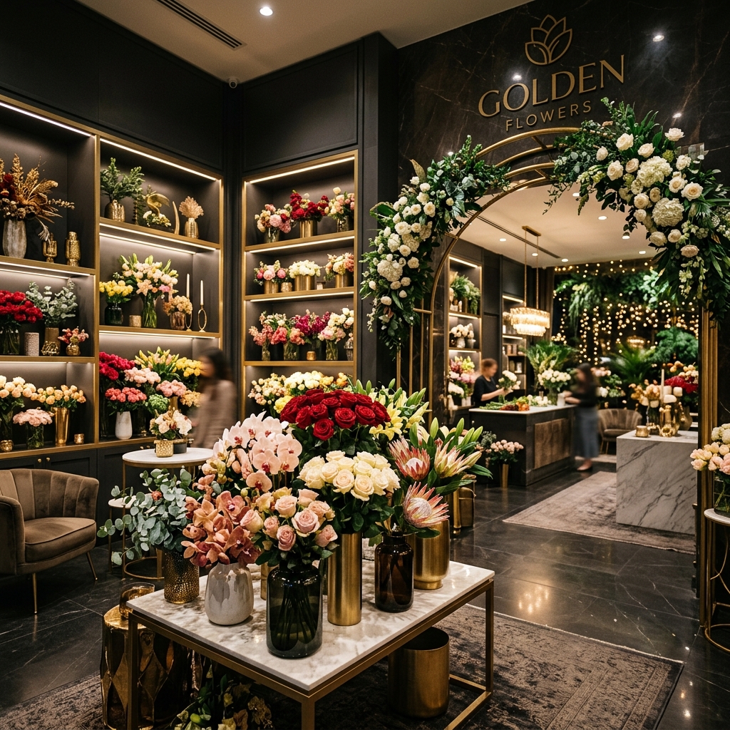 Interior de florería Golden Flowers